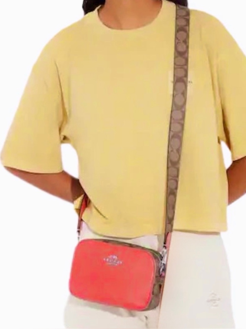 Coach Mini Jamie Camera Bag With Signature Canvas Silver/Khaki/Tangerine.